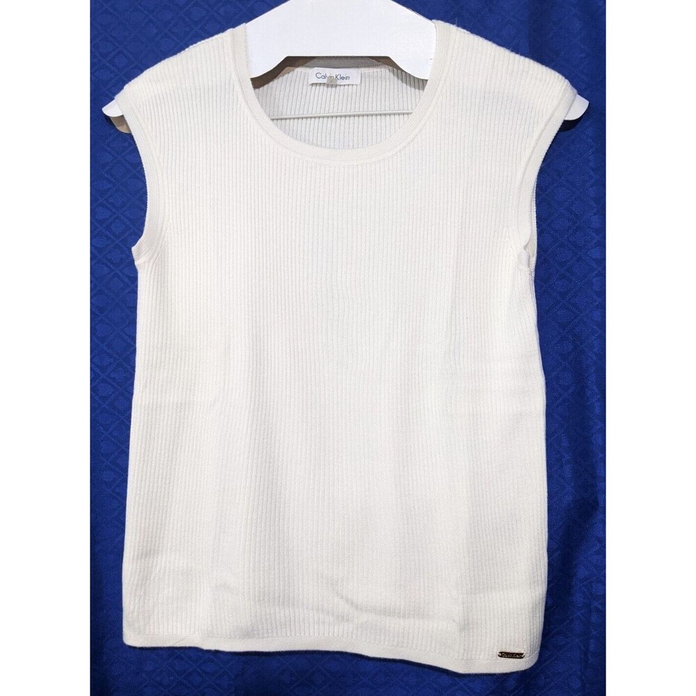 Calvin Klein White Sleeveless Top ~ Size S ~ Ribbed
